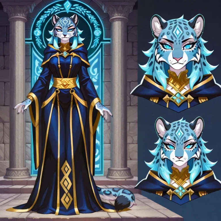 A Noble Anthropomorphic Female Leopard Guardian In A Sacred...