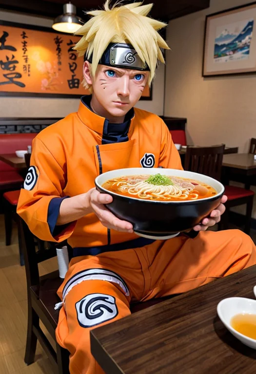 Cartoon Restaurant, Naruto Man, Sitting, Blonde Short Hair,...