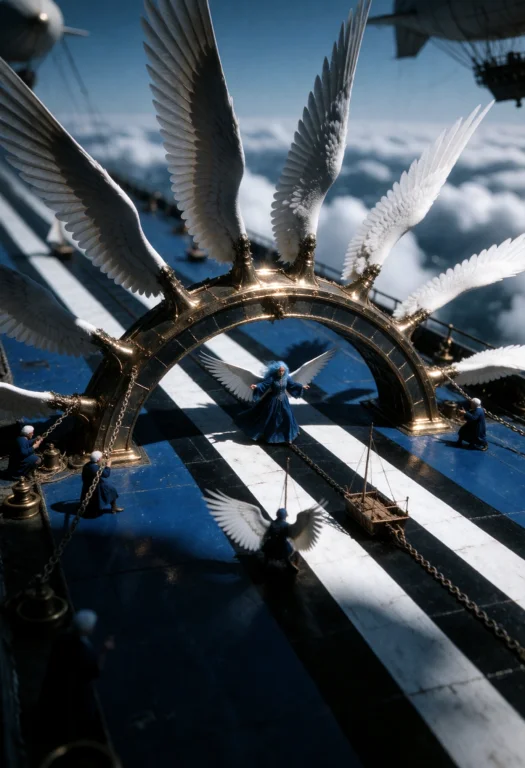 A Colossal Sky Harbor Tilts Above A Blurred Sea Of Clouds, I...