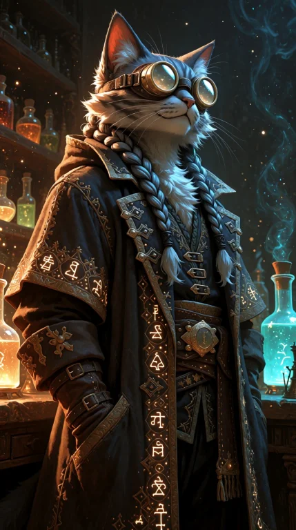 Df5tyle, An Anthropomorphic Cat Alchemist Standing Confident...