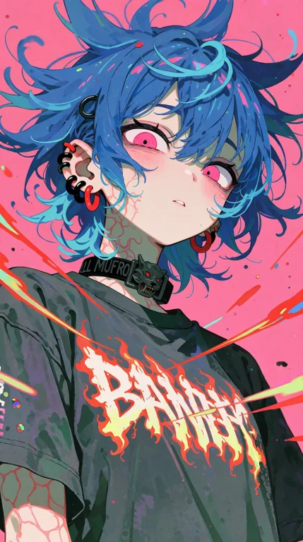 This Image Features An Anime-style Character With Vibrant Bl...