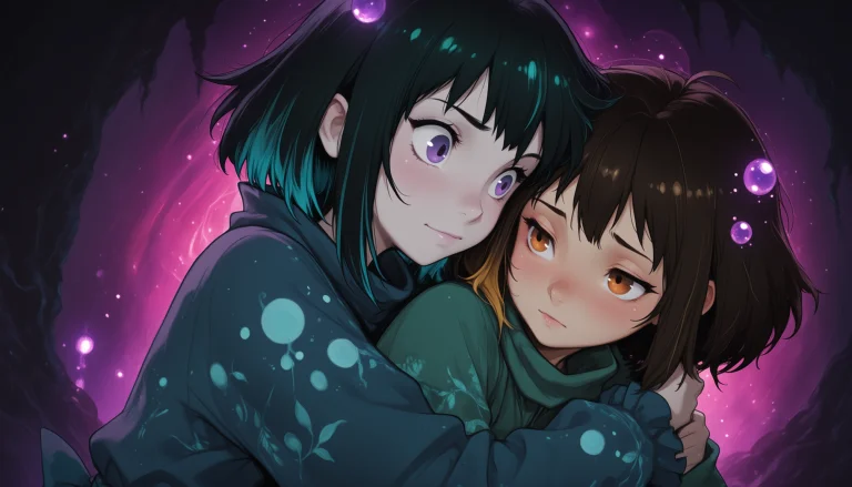 2girls, Yuri, Shaggy Hair, Multicolored Hair, Cuddling, M4lb...