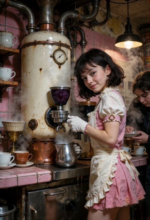 A Narrow Caf Is Built Around A Towering Ivory-and-rose Espre...