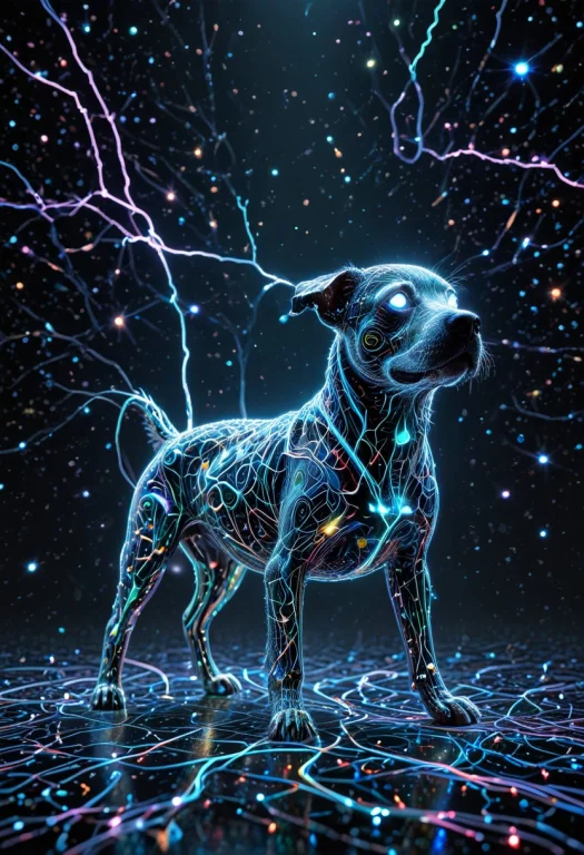 An Epic Photo Of A Robotdog Standing In Darkness, Its Body C...