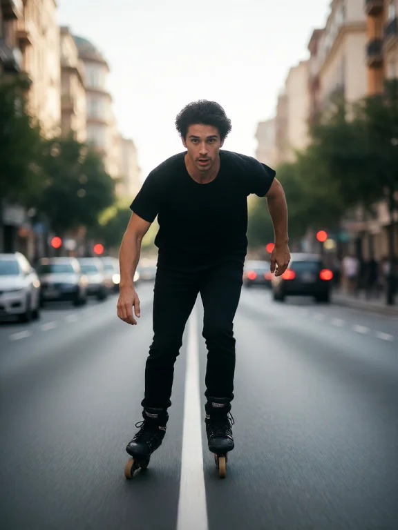 Fotografia Cinematografica De Un Hombre Sobre Patines En Lin...
