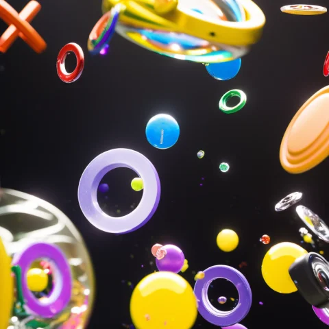 A Group Of Different Colored Objects Floating In The Air Tog... — Stable Diffusion AI Prompt: a group of different colored objects floating in the air together on a black bac...