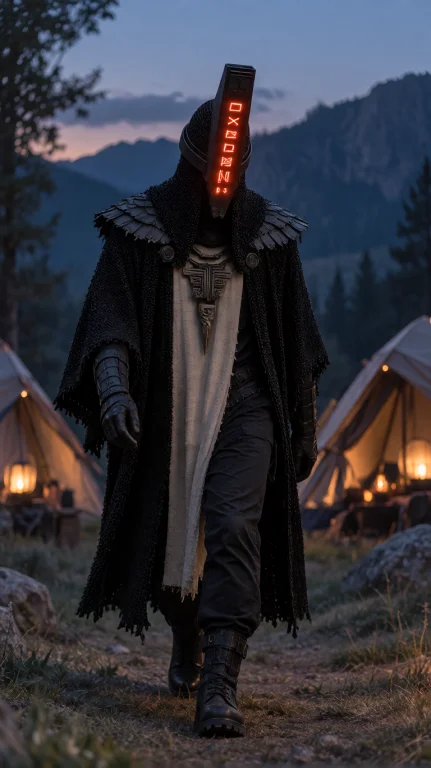 Cybrpnk Masked Humanoid, Full Length, Eye-level, Walking For...
