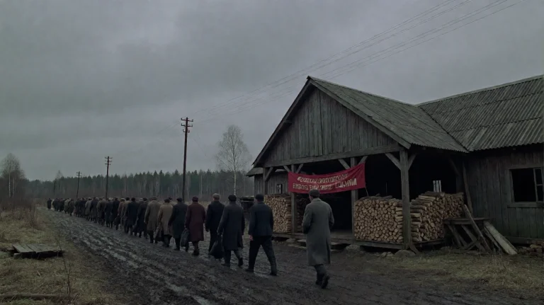 Pnst2002, A Long Line Of People Walks Along A Muddy Path Tow...