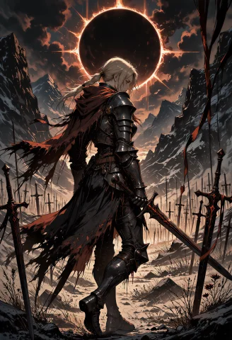 God Rays, Cinematic Dark-fantasy Anime Illustration, Medium-... — Stable Diffusion AI Prompt: god rays, Cinematic dark-fantasy anime illustration, medium-wide rear three-quar...