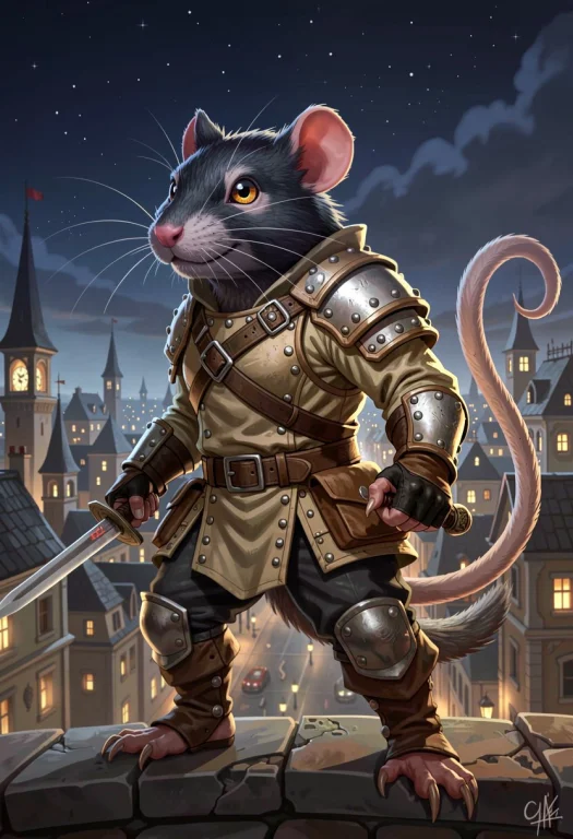Heroic Ratfolk Rogue, Anthropomorphic Rat Person With Dark F...