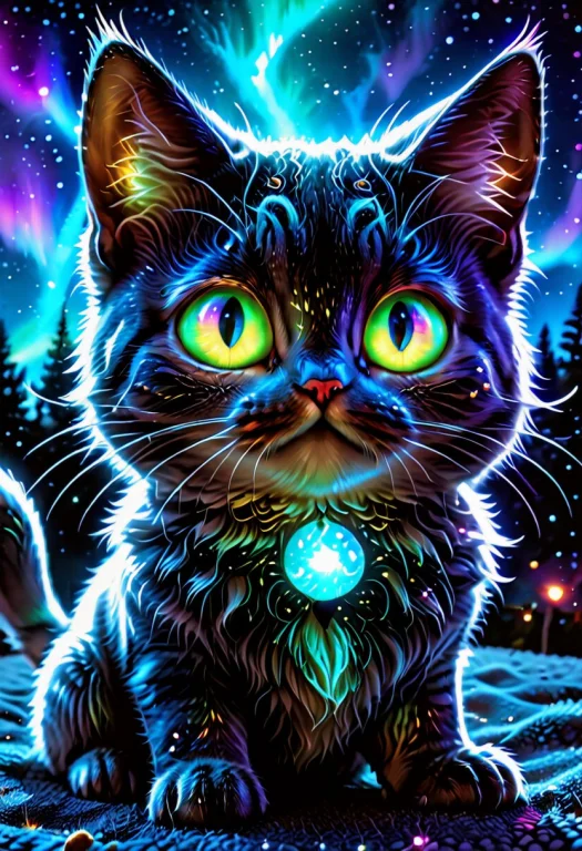 A Cute Cat, Made By Aurora Sky, At Starry Night, Night Sky,...