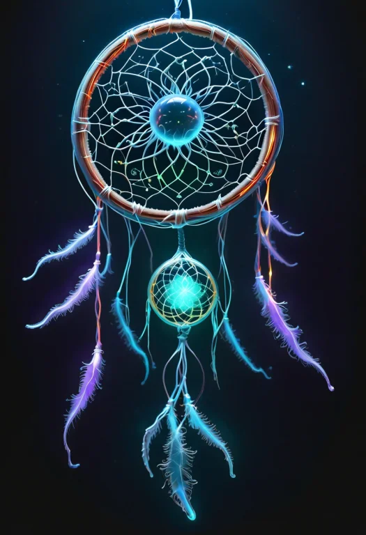 A Dreamcatcher , Made Of Rainbow Bioluminescent Light  A Sof...