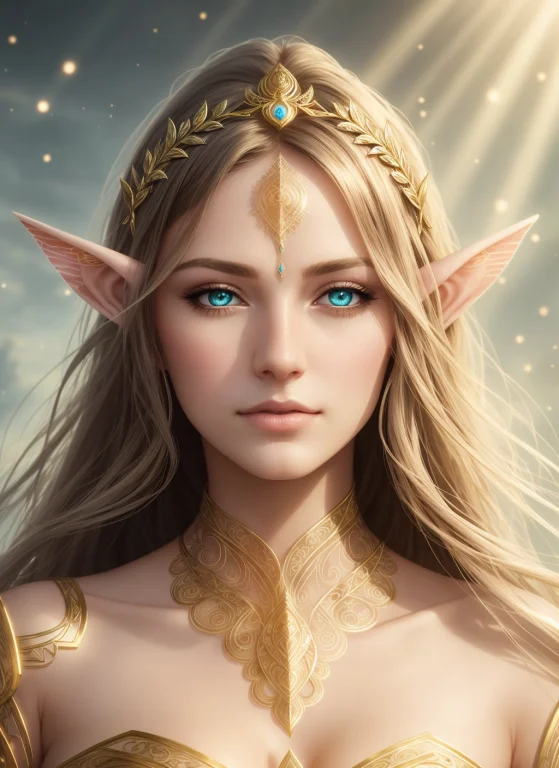 Synthwave Portrait Of A Elf Woman As A Beautiful Goddess, Li...