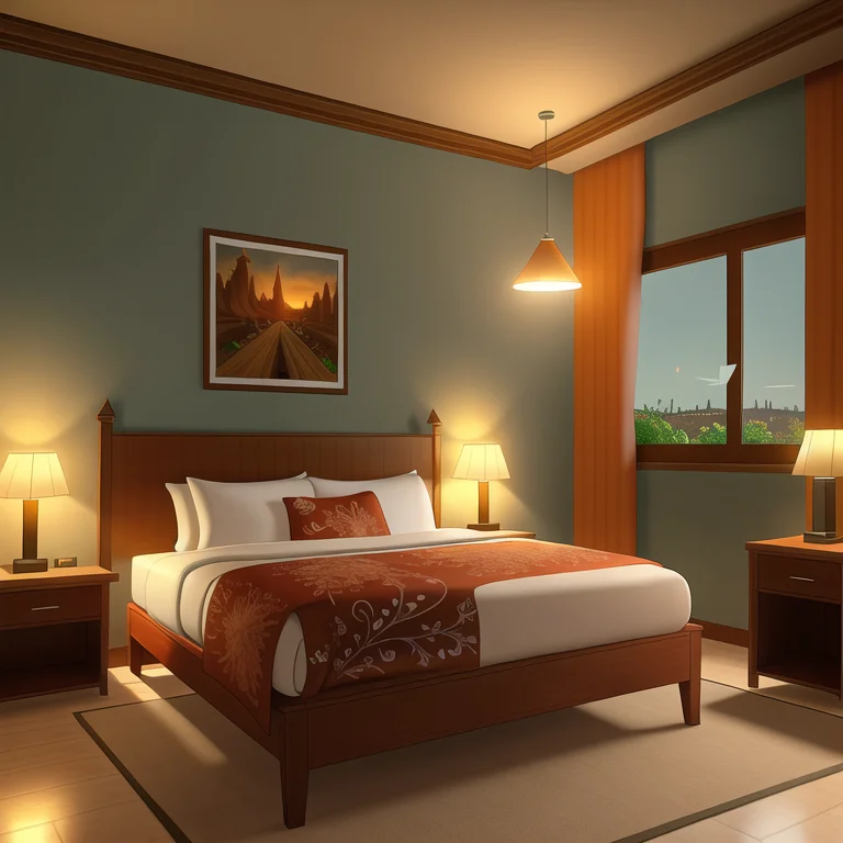 Best Quality, Masterpiece, Realistic, Fancy Hotel Room, Ambi...