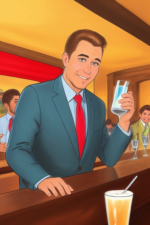 A Drawing Of A Business Man At A Bar, Loradougsneyd1