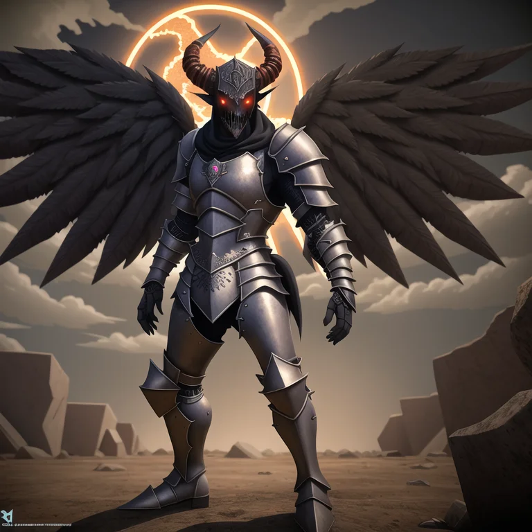 Demonspawn, Dark Feathered Wings, Fallen Angel, Black Halo,...