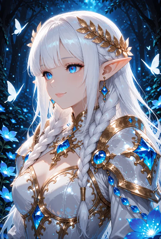 High-fantasy Elf Woman With Long, Flowing White Hair Styled...