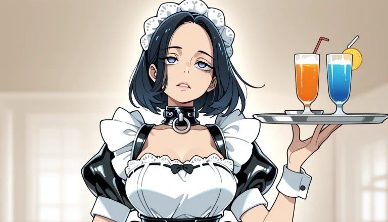 A Woman Wearing A Traditional French Maid Outfit, Heavy Leat...