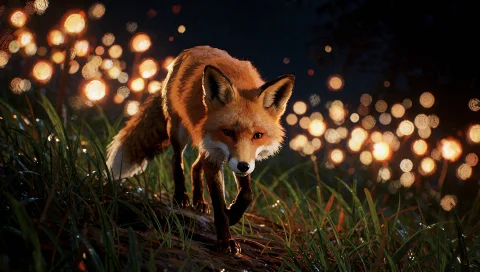 Cinematic Live-action Photograph, Full-body Red Fox On A Gen... — Stable Diffusion AI Prompt: Cinematic live-action photograph, full-body red fox on a gentle grassy slope at...