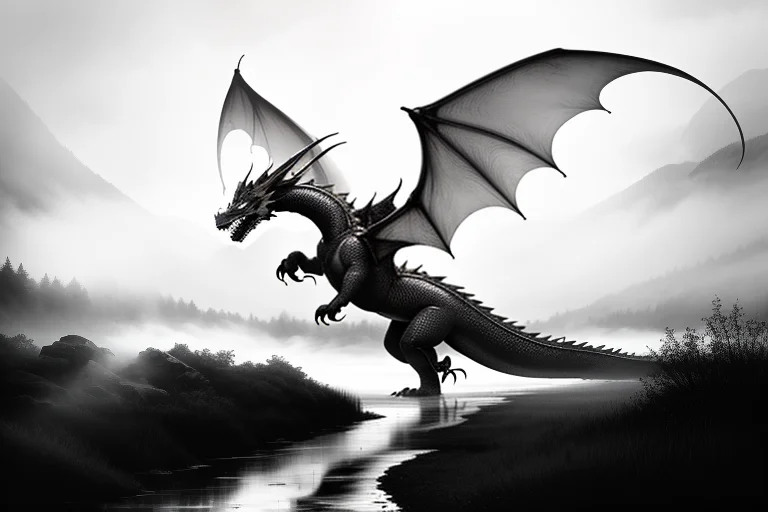 Masterpiece, Best Quality, A River Dragon Rising Through Mor...