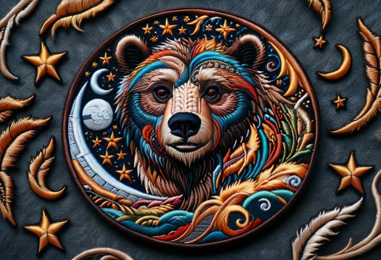 Bear, Brown Fur, Ral-embroideredpatch, In Front Of Moon, Hea...