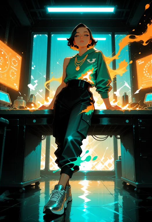 A Striking Manga Style Illustration Featuring Flowing Paint...