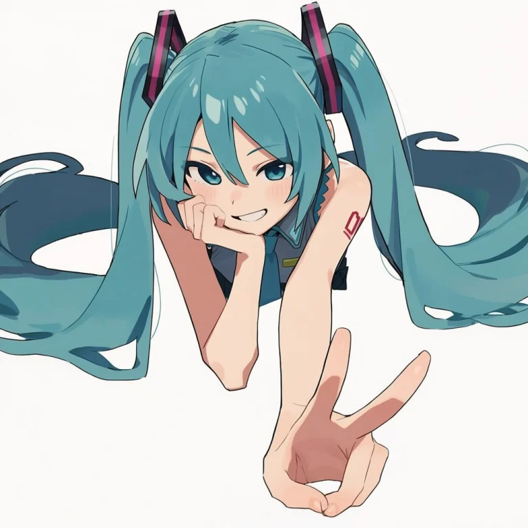 Hatsune Miku, 1girl, Solo, Upper Body, Leaning Forward, Rest...
