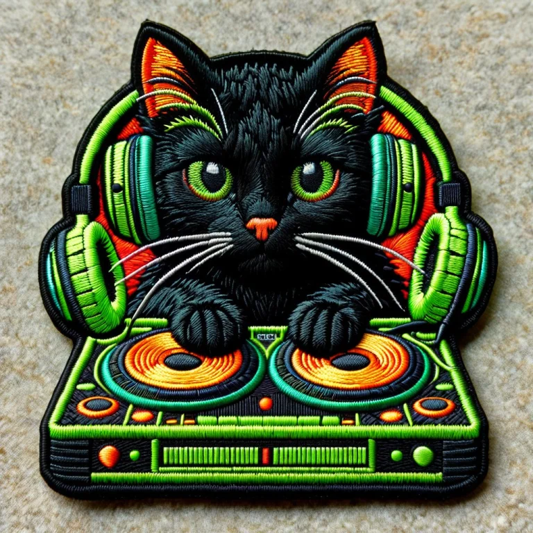 Ral-embroideredpatch, Artembroidery, A Cool Black Cat With B...