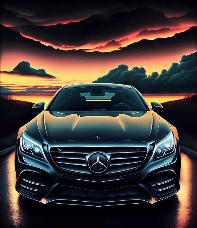 Abstract1.2 Front View The Mercedes Car, Beautiful Clouds, N...