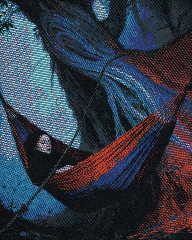 Dcgr1mdrk. A Figure Lies Suspended In A Hammock Their Body S...