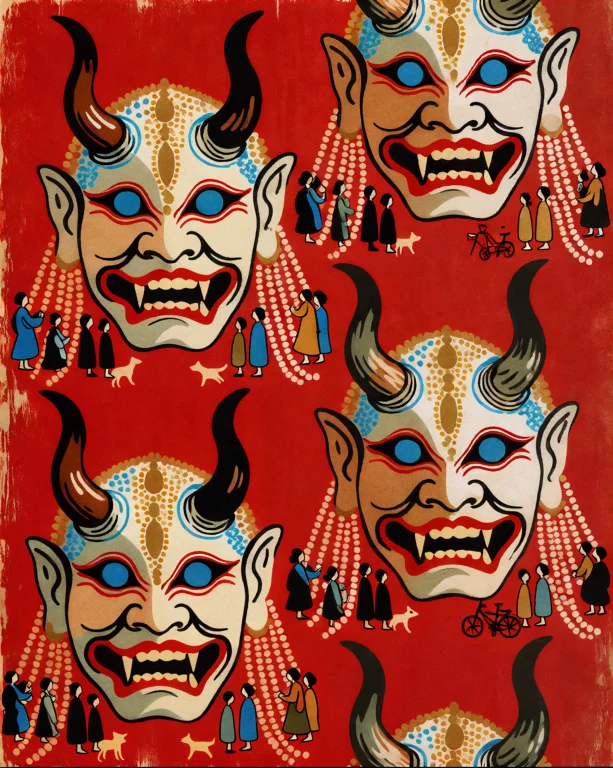 Velkoris A Folk Painting Depicting A Repeating Pattern Of Or...