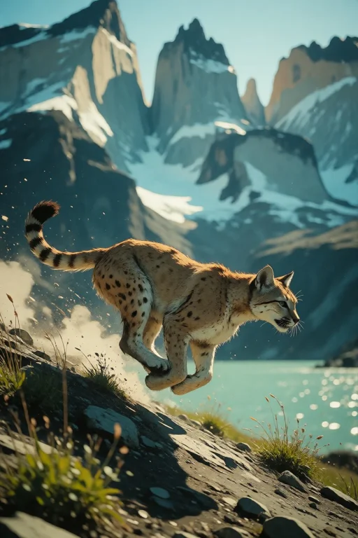 Nature, A Puma Sprinting In Three-quarter Profile Across A W...