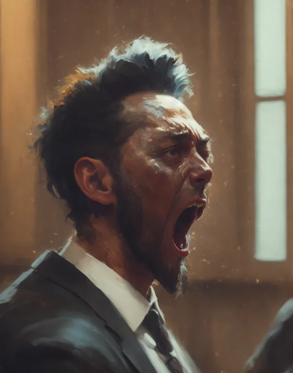 There Is A Man Screaming, A Painting Of A Character In A Cou...
