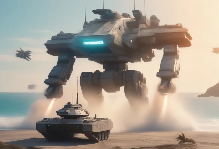 Best Quality, Highly Detailed, A Mech Carrier Launching From...