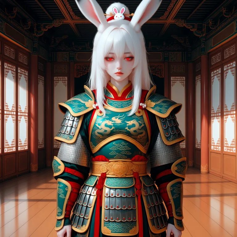 Digital Artwork Of A White-haired, Pale-skinned, Red-eyed Wo...