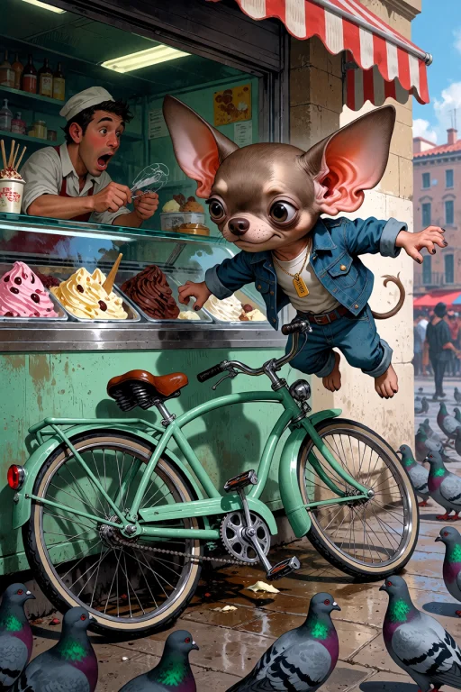, A Dynamic Wide Shot. A Tiny Bipedal Anthropomorphic Chihua...