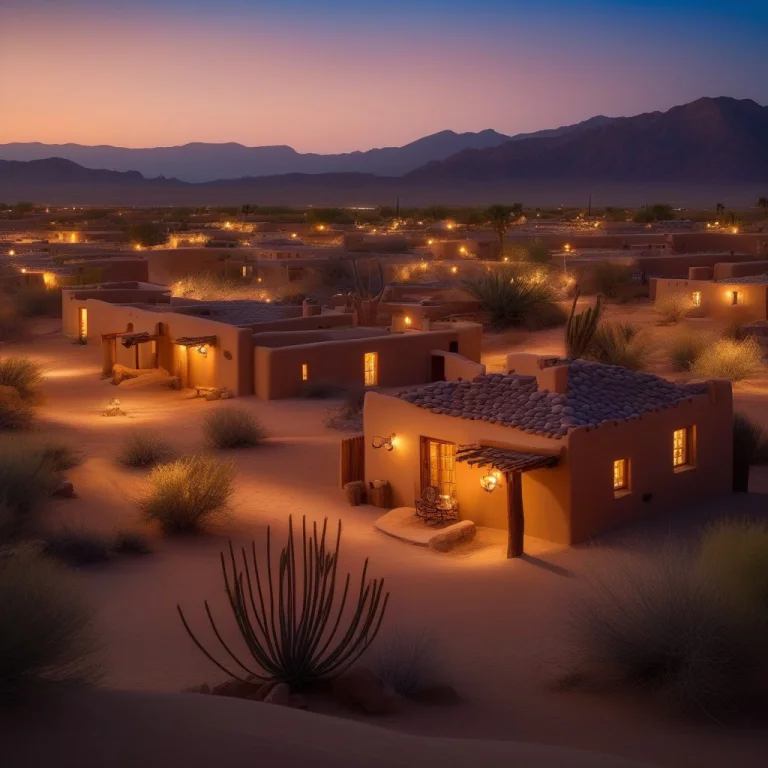 A Desert Adobe Village Warmed By Evening Light, 3d Render, B...