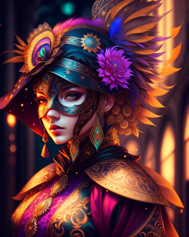 Centered Detailed Portrait Of A Masked Woman Wearing A Venet...