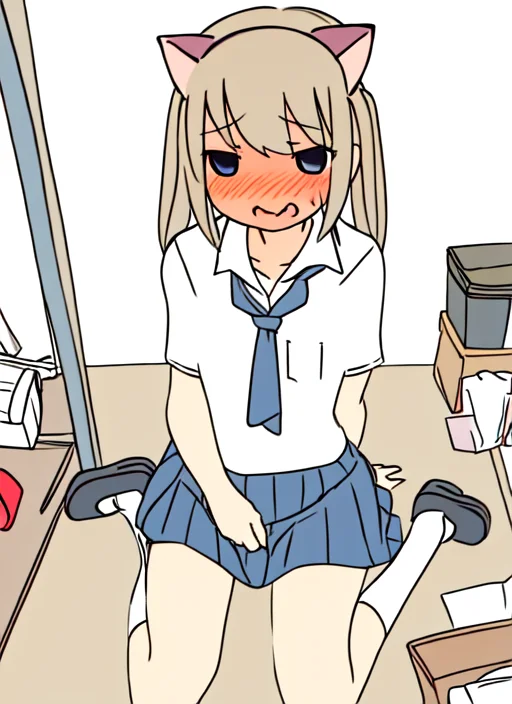 Loracartoony1 Flat Color, 1girl, Embarrassed, Fake Animal Ea...