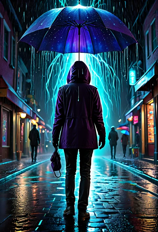 Photorealistic, Person From Behind Holding An Open Umbrella...