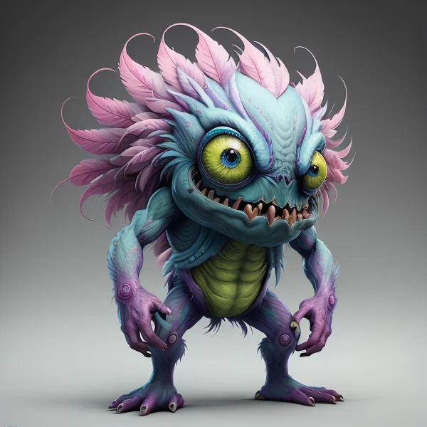 A Fantz Monster Design, Feathers, Ultra Detailed, Loracartoo...