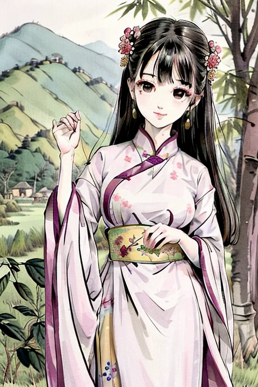 Shuimobysim Portrait Of A Naive Girl Standing In Bamboo Fore...