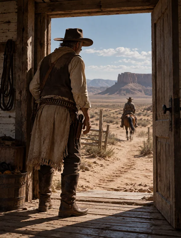 Lorakreaclassicframing1an Elderly Cowboy Standing In The Doo...