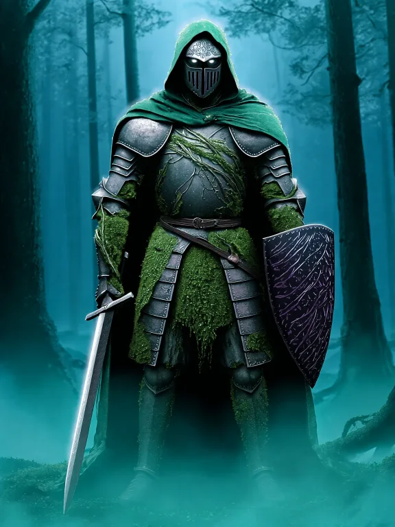 A Man In A Green Cloak Is Holding A Sword In His Hand., In T...