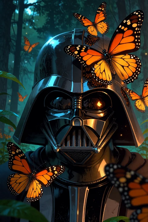 , Darth Vader Helmet Covered In Monarch Butterflies Emerging...