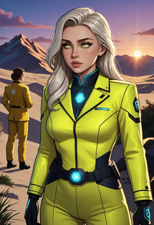 Rogue Standing In A Dusky Field With Gloves Off, Green And Y...