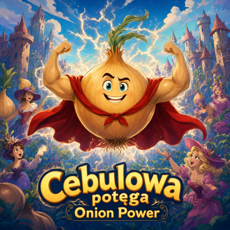 Create A Poster Of Cartoon Movie Of Big Onion In A Red Cape...