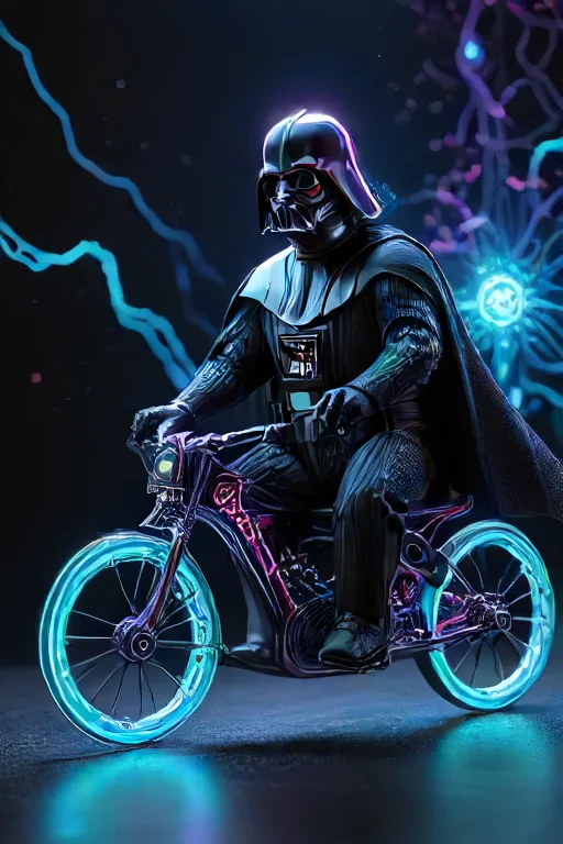 A Cinematic Macro Close-up Of Darth Vader Riding A Tiny Pink...