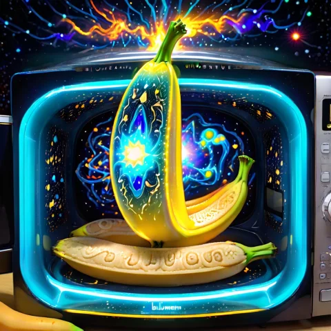 All In The Microwave,banana,half Of The Banana Is Made Of Bi... — SDXL AI Prompt: (all in the microwave)),banana,((Half of the banana is made of Biolumens Univers...
