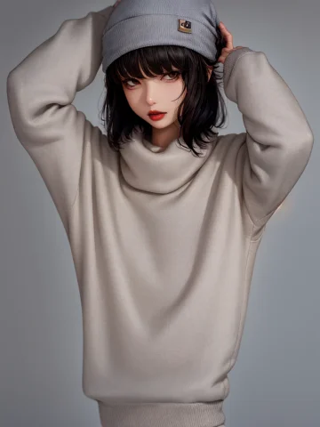 1girl, Solo, Hat, Greybackground, Lips, Beanie, Upperbody, B... — Stable Diffusion AI Prompt: 1girl, solo, hat, grey_background, lips, beanie, upper_body, black_hair, long_sl...
